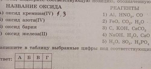 Установите соответствие между названием оксида и реагентами с каждым из которых этот оксид может вза