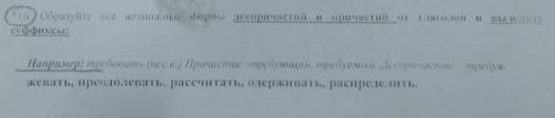 Образуйте все возможные виды деепричасий и прчастий от глаголов и выделите суффиксы: Например: Требо