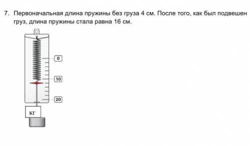 . Первоначальная длина пружины без груза 4 см. После того, как был подвешенгруз, длина пружины стала