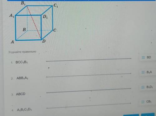 дано куб abcda1b1c1. укажіть проекції відрізка b1d на площини.1)BCC1B12)ABB1A13) ABCD4) A1B1C1D1A) B