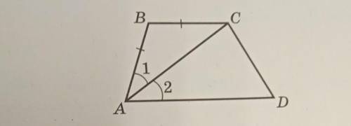 На рисунке AB = BC, <1 = <2. Докажите, что прямая BC па-раллельна прямой AD.​