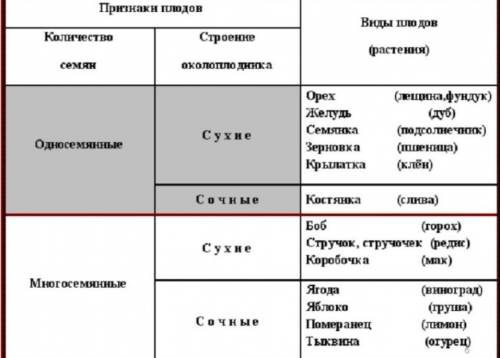 Биология таблица маленькая 6 класс