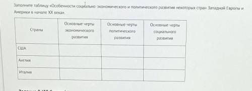 Заполните таблицу «Особенности социально-экономического и политического развития некоторых стран Зап