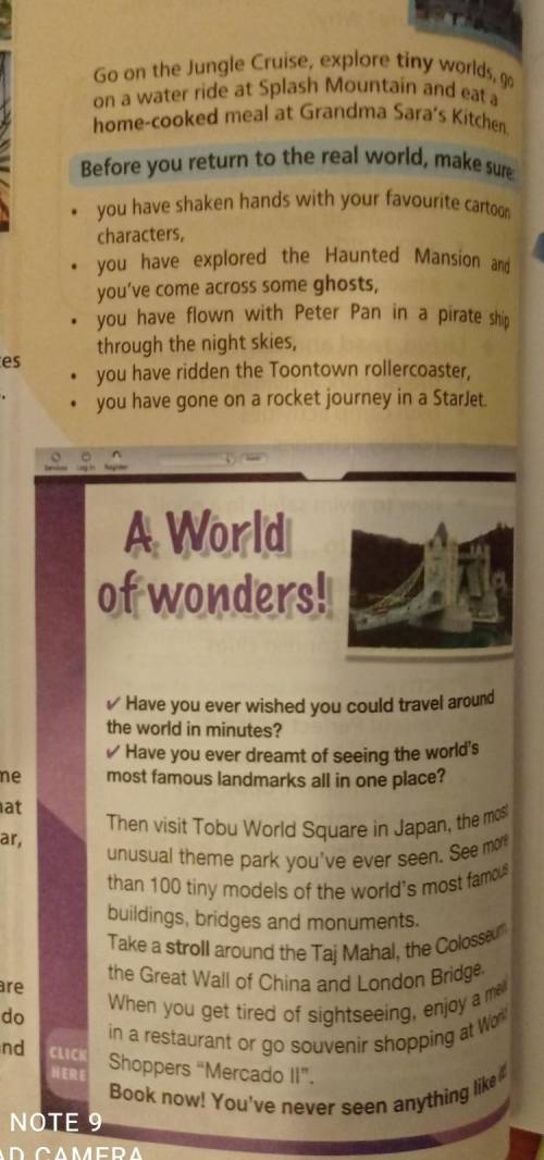 A) Read the texts. Where can you... : 1 see famous landmarks?2 have lunch?3 have a scary experience?