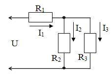 Дано: U = 120 В; I1 = 12 А; R1=2 Ом, R2 = 3 Ом; R3 = 6 Ом. Определить токи I2 и I3