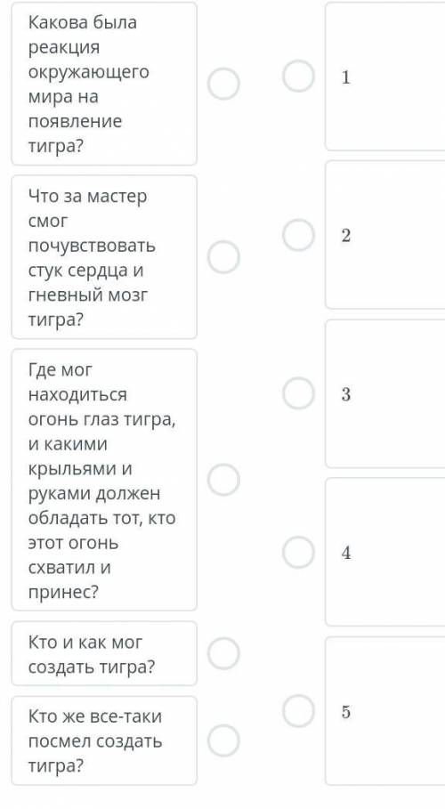 Соедините элементы плана вопроса в соответствии с сюжетом поэмы «Тигр ​