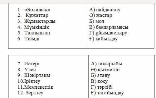 Составьте словосочетания используя данные слова. (Сөздерді тіркестіріңіз.) Образец: «Болашақ» бағдар