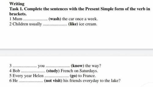 Task 1. Completes the sentences with the Present simple form of the verb in brackets 1. Mum(wash) th