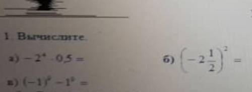 Вычеслите: а)-2⁴*0,5= б) (-1)^9-1^9= в) (-2 1дробь2)²= все задания