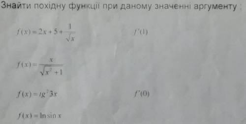 Найти производную функции при данном значении аргумента: