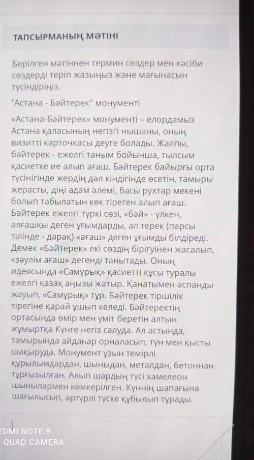 Берілген мәтіннен термин сөздер мен кәсіби сөздерді теріп жазыңыз және мағынасынтүсіндіріңіз.​