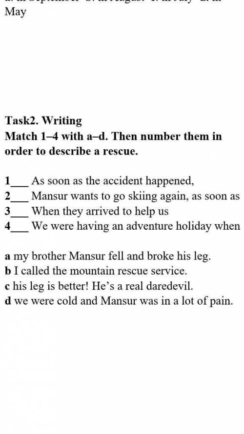 Match 1–4 with a–d. Then number them in order to describe a rescue.