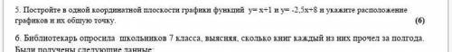 5. Постройте в одной координатной плоскости графики функций  у= х+1 и у= -2,5х+8 и укажите расположе