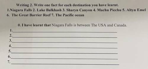 Writing 2. Write fact for each destination you have learnt. 1. Nuagara Falls.​