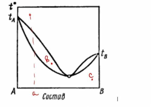 для приведенной фазовой диаграммы в указаных точках определить число фаз их качественный и количеств