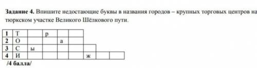 У МЕНЯ СОЧ ПО ИСТОРИИ Впишите недостающие буквы и названия городов - крупных торговых центров на тюр