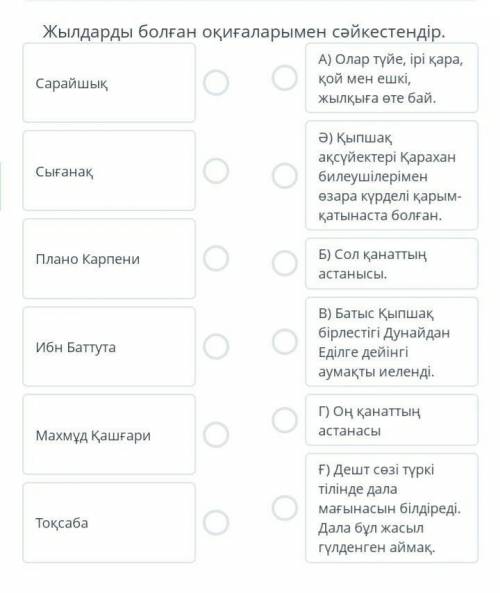 Жылдарды болған оқиғаларымен сәйкестендіріңдер​