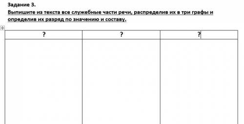 Выпишите из текста все служебные части речи, распределив их в три графы и определив их разряд по зна