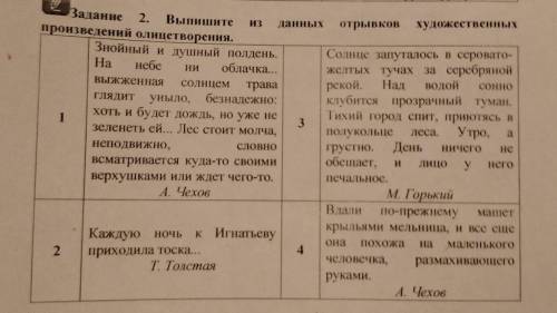 ПОМАГИТЕ Задание 2. Выпишитеиз данных отрывков художественныхпроизведений олицетворения.Знойный и ду