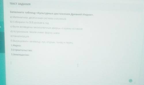 Заполните таблицу Културные достижения Древней Индии.1) Наука, 2)Строительство, 3)Земледелие. ​