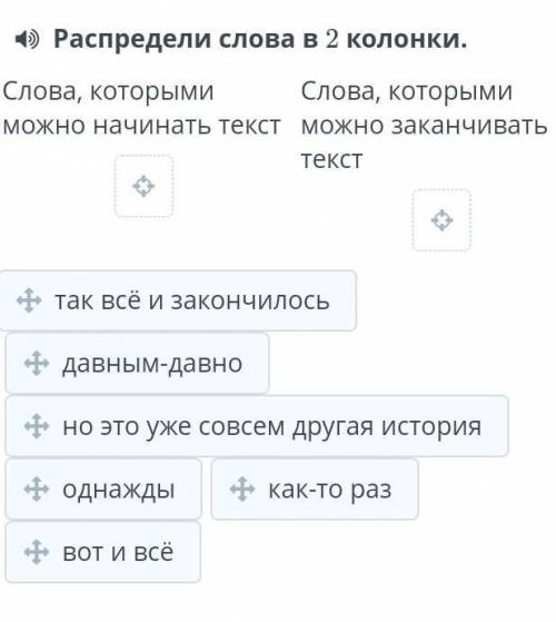 A) Распредели слова в 2 колонки. Слова, которыми Слова, которымиможно начинать текст можно заканчива