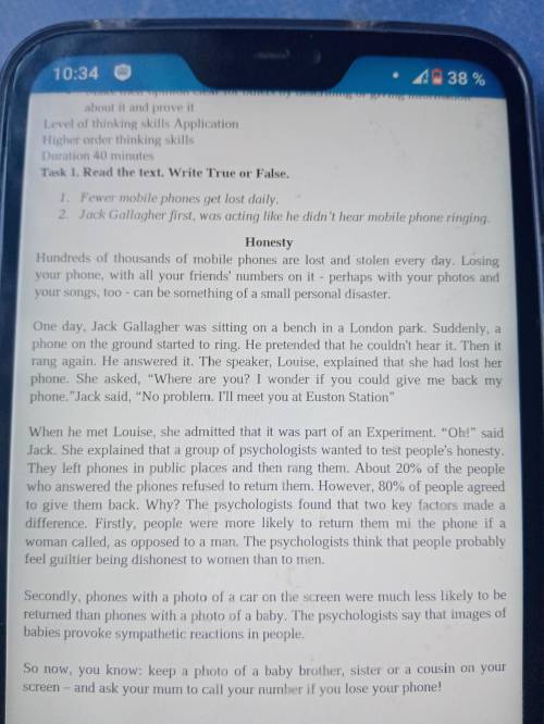 task 1. read the text. write true or false. 1. fewer mobile phones get lost daily, 2. jack gallagher