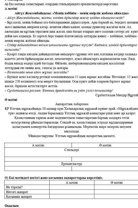 Екі мәтіндегі негізгі және қосымша ақпараттарды көрсетіңіз​