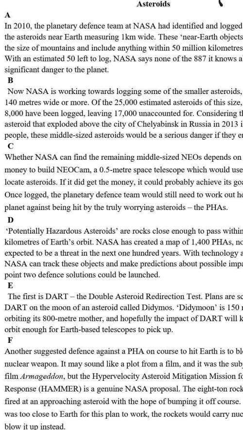 Match the paragraph (A–F) with the information it contains (1–6). 1. ……… Information about a plan th