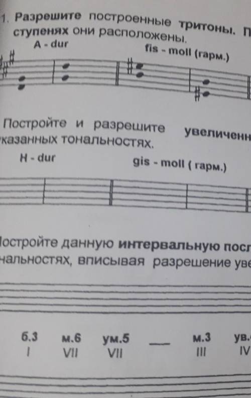 Постройте и разрешите увеличенную кварту и уменьшёную квинту в указанных тональнастях . H durGIS mol