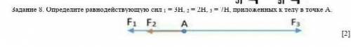 Задание 8. Определите равнодействующую сил 1 = 3Н, 2 = 2Н, 3 = 7Н, приложенных к телу в точке А.  ​