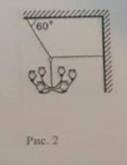 Определите силы натяжения двух шнуров, на которых подвешена люстра массой 200 кг (см. рис. 2). Угол