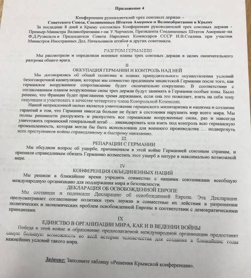 Заполните таблицу Решения Крымской конференции, Решения Постдамской Конференции и задания из приложе