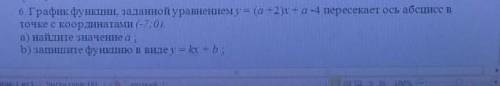 график функции заданной уравнением у=(а+2)х+а -4 пересекает ось абсцисс в точке с координатами (-0,7
