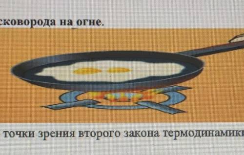 На рисунке изображена сковорода на огне. a) Опишите рисунок с точки зрения второго закона термодинам