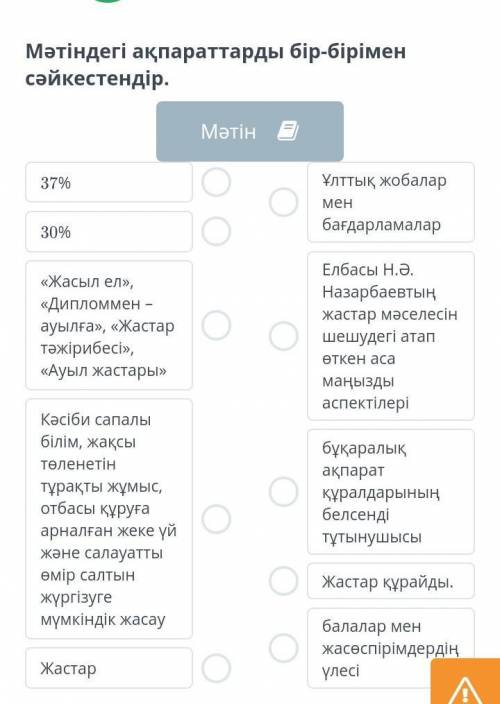 Мәтіндегі ақпараттарды бір-біріменсәйкестендір.​