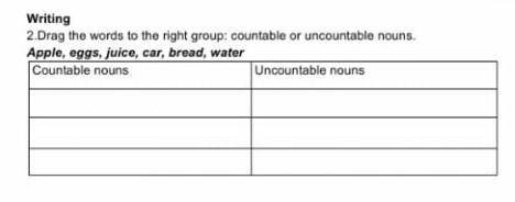 Ағылшын тілі Тжб 2-Task Drag the werdes to the right group: countable or uncountable nouns. apple, e
