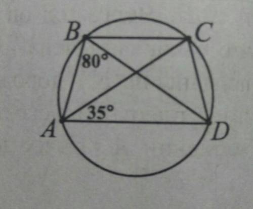 Трапеция ABCD вписана в окружность. Найдите угол при вершине А этой трапеции, если угол ABD = 80°, у