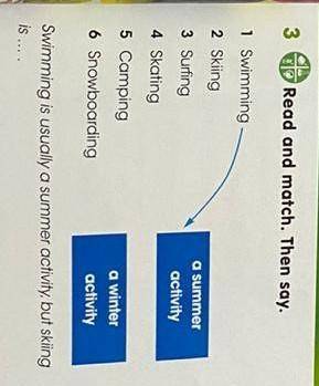 3 G Read and match. Then say. . 1 Swimming2 Skiing3 Surfinga summeractivity4 Skating5 Campinga winte