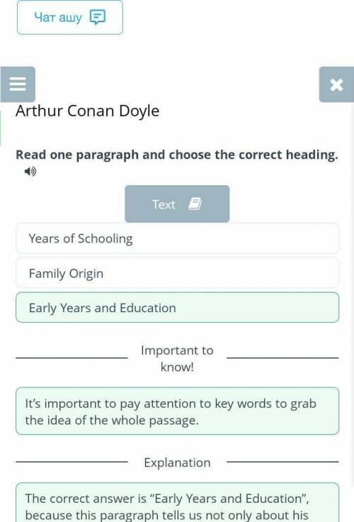 Arthur Conan Doyle Read one paragraph and choose the correct heading.TextEarly Years and EducationFa