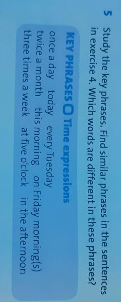 5 Study the key phrases. Find similar phrases in the sentences In exercise 4. Which words are differ