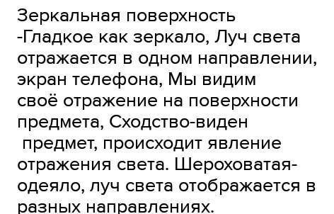 Сравни зеркальную и шероховатую поверхности. Заполни таблицу, опираясь на диаграмму Венна. Зеркальна