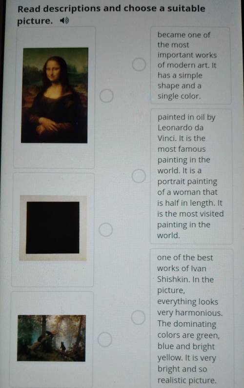 Read descriptions and choose a suitable picture. )became one ofthe mostimportant worksof modern art.