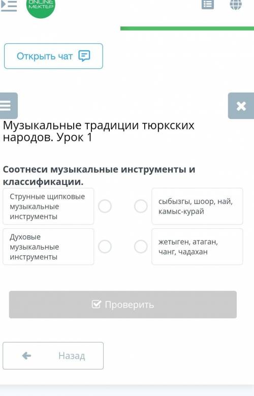 Музыкальные традиции тюркских народов. Урок 1 Соотнеси музыкальные инструменты и классификации.Струн