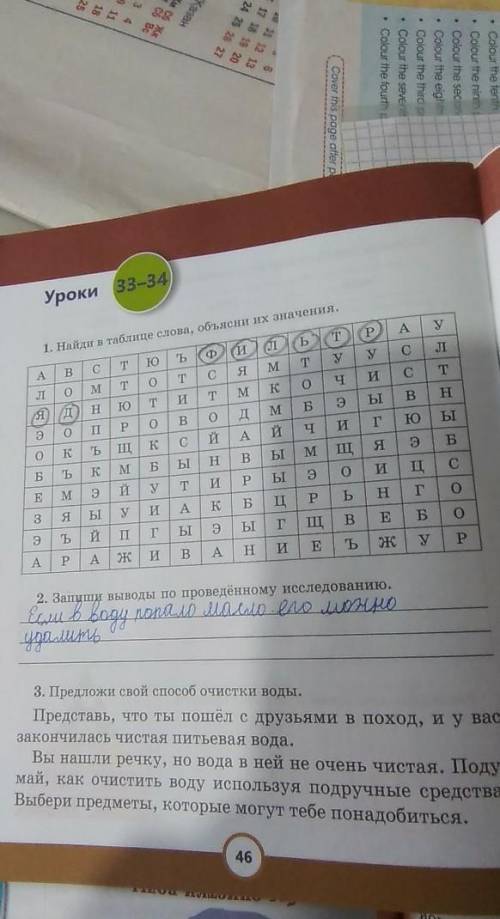 До экономить? тво воды па даа.Уроки 33-341. Найди в таблице слова, объясни их значения.АВСTЮъИ JIБTP