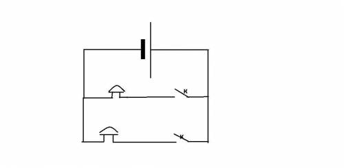 Начертите схему цепи, содержащей один гальванический элемент и два звонка, каждый из которых можно в