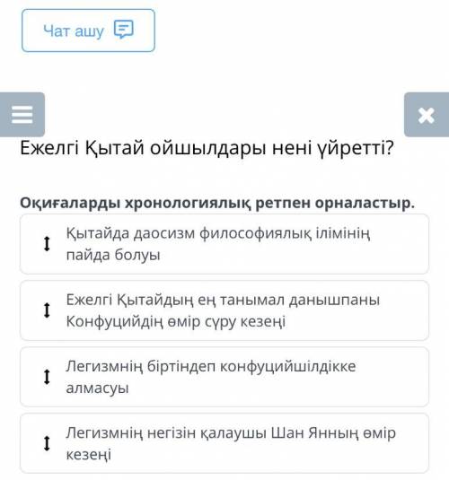 Ежелгі Қытай ойшылдары нені үйретті? Оқиғаларды хронологиялық ретпен орналастыр.