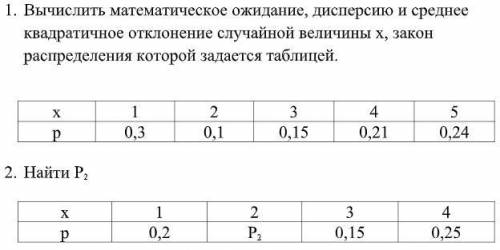 1.Вычислить математическое ожидание, дисперсию и среднее квадратичное отклонение случайной величины