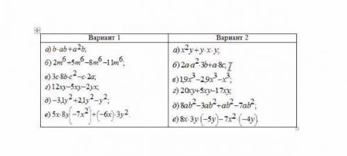 2 вариант Тема сложение и вычитание многочленов.