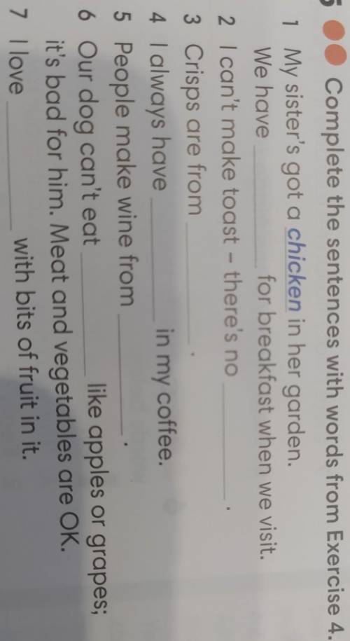 B G NComplete the sentences with words from Exercise 4.1. My sister's got a chicken in her garden.We