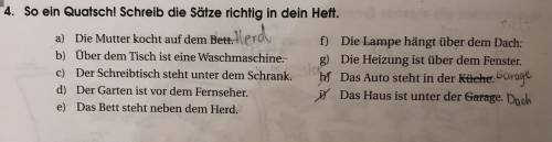 Немецкий, Нужно исправить предложения на правильные. Правильный вариант спрятан в других предложения